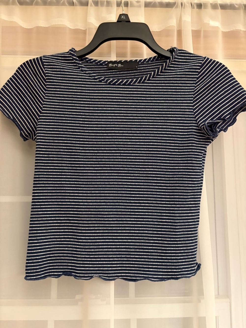 Brit & Bri Navy & White Striped Crop Top
